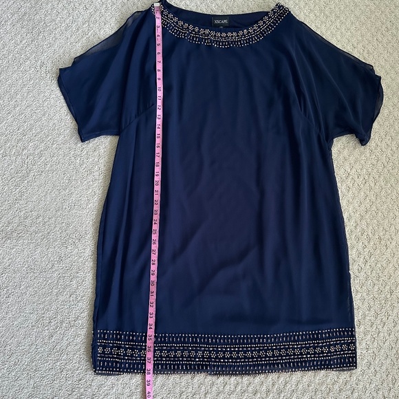 Xscape Embellished Split Sleeve Chiffon Shift Dress Navy Size 18W Cocktail - Picture 14 of 15